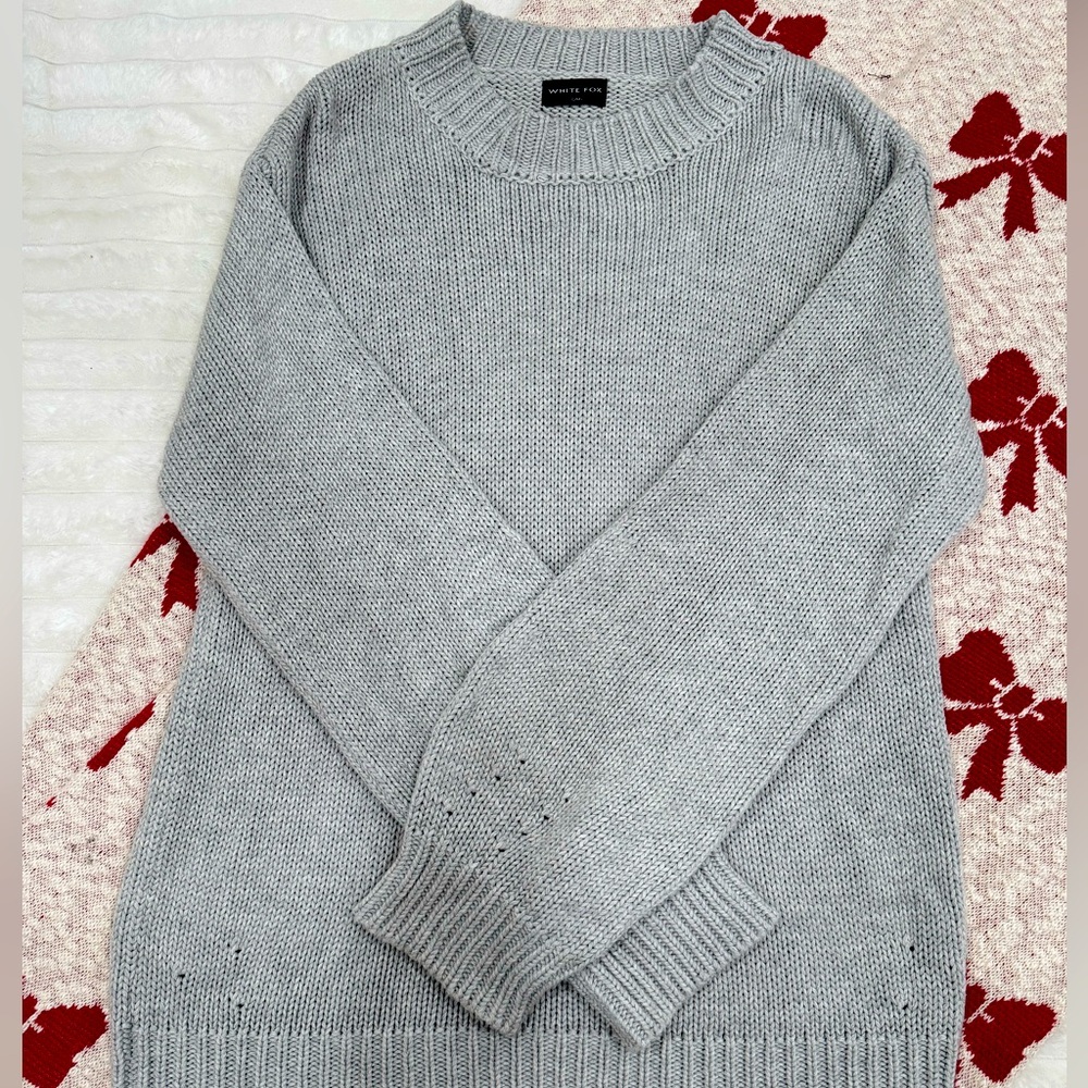 White Fox Oversized Grey Knit Sweater Size S/M